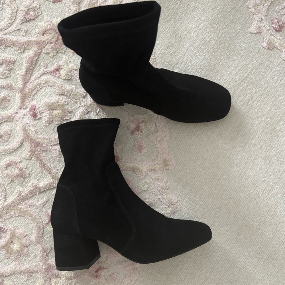 Stuart Weitzman Black Heeled Boots with Chunky Block Heel